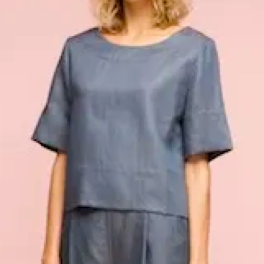 Kate Spade Saturday Classic Smokey Blue Linen Blend Blouse Size XS